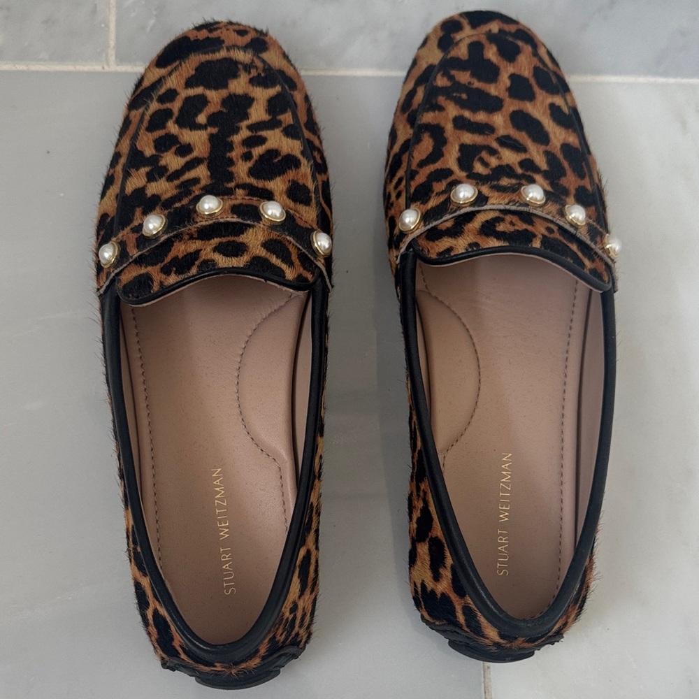Stuart Weitzman Leopard-Print Pearl-Embellished Loafers - Brown/Black